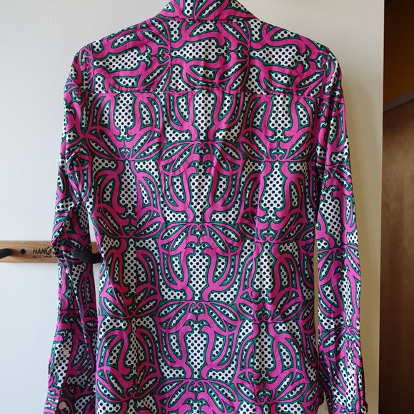 J. Crew Factory pink green swirl polka dot shirt XS 0 2 - Picture 8 of 11